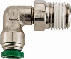 Parker - 1/4" Outside Diam, 1/4 NPTF, Nickel Plated Brass Push-to-Connect Tube Male Swivel Elbow - 300 Max psi, Tube to Male NPT Connection, Buna-N O-Ring - Industrial Tool & Supply