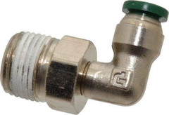 Parker - 1/4" Outside Diam, 3/8 NPTF, Nickel Plated Brass Push-to-Connect Tube Male Swivel Elbow - 300 Max psi, Tube to Male NPT Connection, Buna-N O-Ring - Industrial Tool & Supply