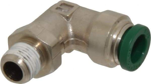 Parker - 5/16" Outside Diam, 1/8 NPTF, Nickel Plated Brass Push-to-Connect Tube Male Swivel Elbow - 300 Max psi, Tube to Male NPT Connection, Buna-N O-Ring - Industrial Tool & Supply