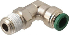 Parker - 5/16" Outside Diam, 1/4 NPTF, Nickel Plated Brass Push-to-Connect Tube Male Swivel Elbow - 300 Max psi, Tube to Male NPT Connection, Buna-N O-Ring - Industrial Tool & Supply