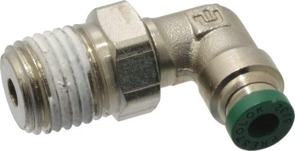 Parker - 5/32" Outside Diam, 1/4 NPTF, Nickel Plated Brass Push-to-Connect Tube Male Swivel Elbow - 300 Max psi, Tube to Male NPT Connection, Buna-N O-Ring - Industrial Tool & Supply