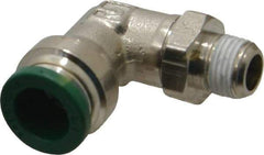 Parker - 3/8" Outside Diam, 1/8 NPTF, Nickel Plated Brass Push-to-Connect Tube Male Swivel Elbow - 300 Max psi, Tube to Male NPT Connection, Buna-N O-Ring - Industrial Tool & Supply