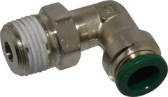 Parker - 3/8" Outside Diam, 3/8 NPTF, Nickel Plated Brass Push-to-Connect Tube Male Swivel Elbow - 300 Max psi, Tube to Male NPT Connection, Buna-N O-Ring - Industrial Tool & Supply
