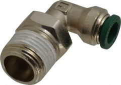 Parker - 3/8" Outside Diam, 1/2 NPTF, Nickel Plated Brass Push-to-Connect Tube Male Swivel Elbow - 300 Max psi, Tube to Male NPT Connection, Buna-N O-Ring - Industrial Tool & Supply