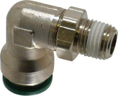 Parker - 1/2" Outside Diam, 1/4 NPTF, Nickel Plated Brass Push-to-Connect Tube Male Swivel Elbow - 300 Max psi, Tube to Male NPT Connection, Buna-N O-Ring - Industrial Tool & Supply