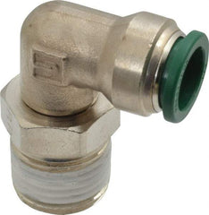 Parker - 1/2" Outside Diam, 1/2 NPTF, Nickel Plated Brass Push-to-Connect Tube Male Swivel Elbow - 300 Max psi, Tube to Male NPT Connection, Buna-N O-Ring - Industrial Tool & Supply