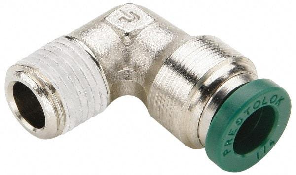 Parker - 5/16" Outside Diam, 1/4 NPTF, Nickel Plated Brass Push-to-Connect Tube Male Elbow - 300 Max psi, Tube to Male NPT Connection, Buna-N O-Ring - Industrial Tool & Supply