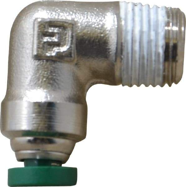 Parker - 1/8" Outside Diam, 1/8 NPTF, Nickel Plated Brass Push-to-Connect Tube Male Elbow - 300 Max psi, Tube to Male NPT Connection, Buna-N O-Ring - Industrial Tool & Supply