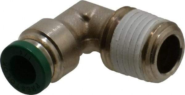 Parker - 1/4" Outside Diam, 1/4 NPTF, Nickel Plated Brass Push-to-Connect Tube Male Elbow - 300 Max psi, Tube to Male NPT Connection, Buna-N O-Ring - Industrial Tool & Supply