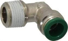 Parker - 3/8" Outside Diam, 3/8 NPTF, Nickel Plated Brass Push-to-Connect Tube Male Elbow - 300 Max psi, Tube to Male NPT Connection, Buna-N O-Ring - Industrial Tool & Supply