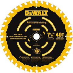 DeWALT - 7-1/4" Diam, 5/8" Arbor Hole Diam, 40 Tooth Wet & Dry Cut Saw Blade - Carbide-Tipped, Diamond Arbor - Industrial Tool & Supply