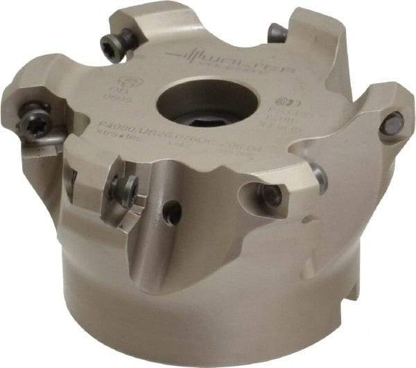 Walter - 3" Cut Diam, 1" Arbor Hole, 4mm Max Depth of Cut, 43° Indexable Chamfer & Angle Face Mill - 6 Inserts, ODM. 0605.., ODH. 0605.. Insert, Series F4080 - Industrial Tool & Supply