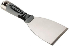 Hyde Tools - Stiff Stainless Steel Putty Scraper - 3" Blade Width x 4" Blade Length, 4-1/4" Long Cushioned Grip Handle - Industrial Tool & Supply