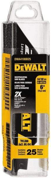 DeWALT - 6" Long x 1" Thick, Bi-Metal Reciprocating Saw Blade - Straight Profile, 14 to 18 TPI, Toothed Edge - Industrial Tool & Supply