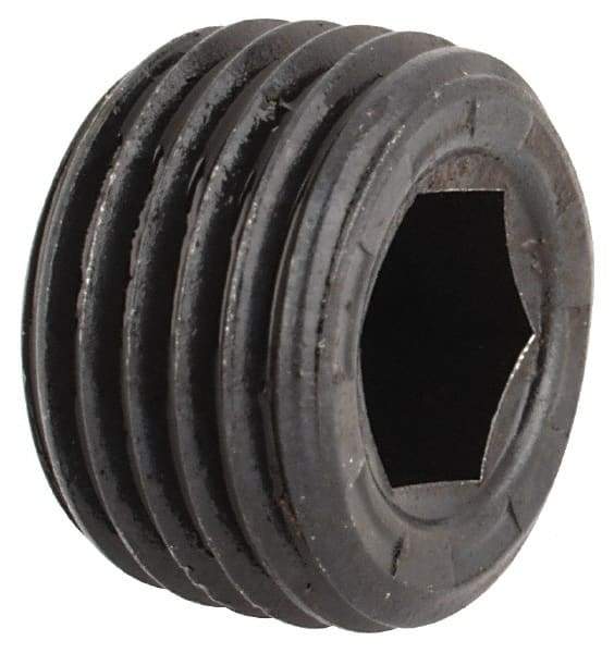 Made in USA - 1/8-27, 1/8" OAL, Alloy Steel Socket Pressure Plug - Uncoated, 7/8" Taper per Foot, 3/16" Hex Key - Industrial Tool & Supply