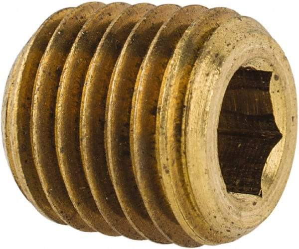 Made in USA - 1/16-27, 1/16" OAL, Brass Socket Pressure Plug - Uncoated, 3/4" Taper per Foot, 5/32" Hex Key - Industrial Tool & Supply