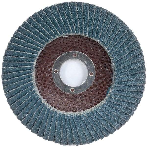 Merit Abrasives - 120 Grit, 7" Disc Diam, 7/8" Center Hole, Type 27 Zirconia Alumina Flap Disc - 8,600 Max RPM, Fiberglass Backing, Arbor Attaching System, Coated - Industrial Tool & Supply