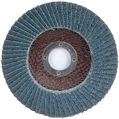 Merit Abrasives - 120 Grit, 5" Disc Diam, 7/8" Center Hole, Type 27 Zirconia Alumina Flap Disc - 12,000 Max RPM, Fiberglass Backing, Arbor Attaching System, Coated - Industrial Tool & Supply