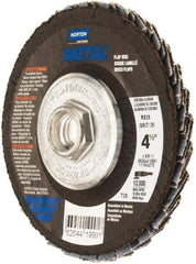 Norton - 36 Grit, 4-1/2" Disc Diam, 5/8-11 Center Hole, Type 29 Zirconia Alumina Flap Disc - 13,300 Max RPM, Fiberglass Backing, Arbor Attaching System, Coated - Industrial Tool & Supply