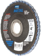 Norton - 60 Grit, 4-1/2" Disc Diam, 7/8" Center Hole, Type 29 Zirconia Alumina Flap Disc - 13,300 Max RPM, Fiberglass Backing, Arbor Attaching System, Coated - Industrial Tool & Supply