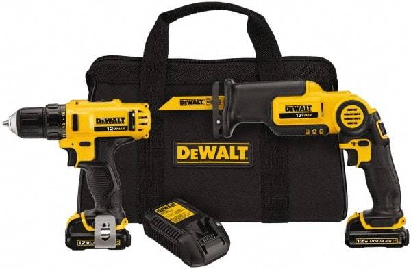 DeWALT - 12 Volt Cordless Tool Combination Kit - Includes 3/8" Drill/Driver & Pivot Reciprocating Saw, Lithium-Ion Battery Included - Industrial Tool & Supply