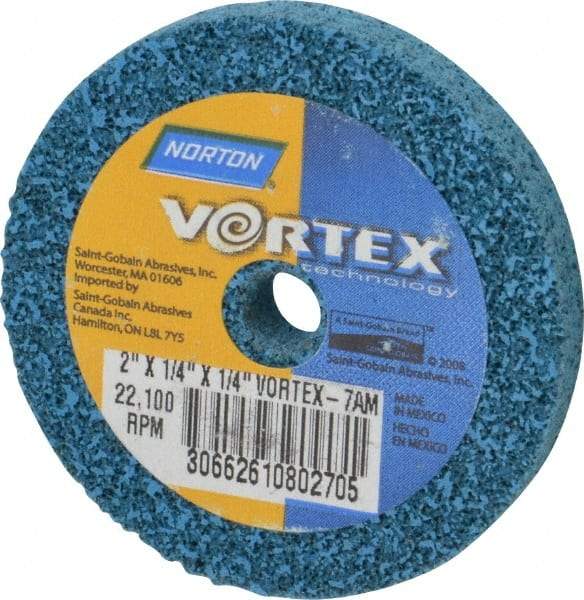 Norton - 2" Diam, 1/4" Face Width, 1/4" Center Hole, Medium Grade, Aluminum Oxide Deburring Wheel - Unitized, Medium Density 7 Grade - Industrial Tool & Supply