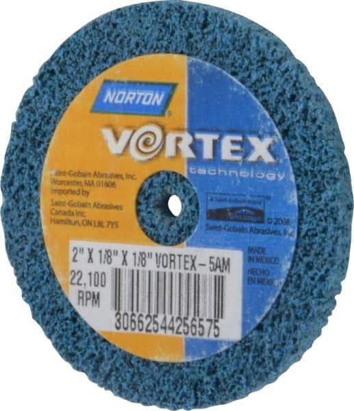 Norton - 2" Diam, 1/8" Face Width, 1/8" Center Hole, Medium Grade, Aluminum Oxide Deburring Wheel - Unitized, Medium Density 5 Grade - Industrial Tool & Supply