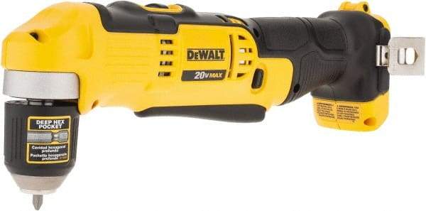 DeWALT - 20 Volt 3/8" Chuck Right Angle Handle Cordless Drill - 0-650 & 0-2000 RPM, Keyless Chuck, Reversible, Lithium-Ion Batteries Not Included - Industrial Tool & Supply