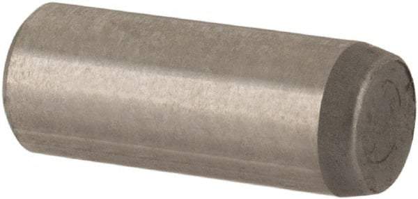 Made in USA - 3mm Diam x 8mm Pin Length Alloy Steel Standard Dowel Pin - Bright Finish, C 47-58 & C 60 (Surface) Hardness, 1 Beveled & 1 Rounded End - Industrial Tool & Supply