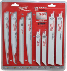 Milwaukee Tool - 32 Piece, 6" to 9" Long x 0.04" to 0.05" Thick, Bi-Metal Reciprocating Saw Blade Set - Straight Profile, 5-8 to 24 Teeth per Inch, Toothed Edge - Industrial Tool & Supply