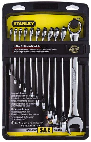 Stanley - 11 Piece, 1/4" to 13/16", 12 Point Combination Wrench Set - Inch Measurement Standard, Full Polish Finish, Comes in Plastic Case - Industrial Tool & Supply