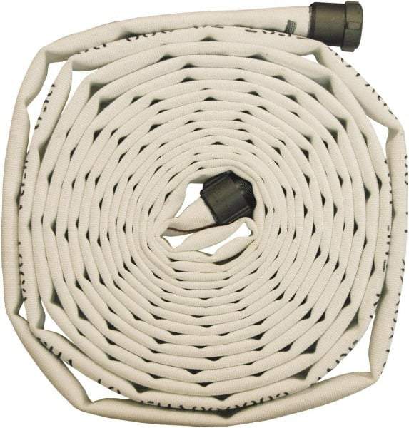 Dixon Valve & Coupling - 1-1/2" ID, 360 Working psi, White Polyester Fire Hose - Male x Female NPSH Ends, 100' Long, 1,080 Burst psi - Industrial Tool & Supply