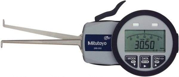 Mitutoyo - 0.0472 Inch Groove Width, 0.2047 Inch Groove Depth, 0.39 to 1.18 Inch, Ball/Ball Inside Electronic Caliper Gage - 0.0005 Inch Resolution, 0.0015 Inch Accuracy, 0.0394 Inch Tip Diameter, 3.3465 Inch Leg Length, Data Output, AA Battery - Industrial Tool & Supply
