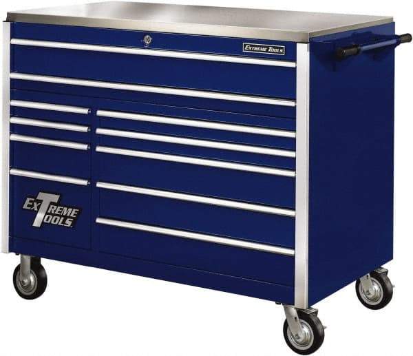 EXTREME TOOLS - 11 Drawer Steel Tool Roller Cabinet - 55" Wide x 46-3/8" High x 30" Deep, Ball Bearing Drawer Slides, Blue - Industrial Tool & Supply