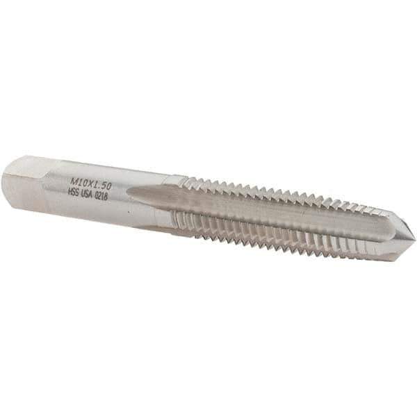 Made in USA - M10x1.50 Metric Coarse 4 Flute Bright Finish High Speed Steel Straight Flute Standard Hand Tap - Taper, 2-15/16" OAL, D6 Limit - Exact Industrial Supply