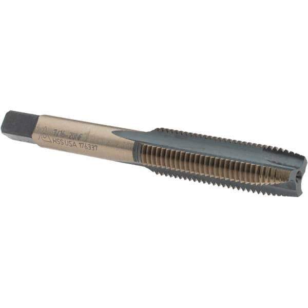 Made in USA - 7/16-20 UNF, 3 Flute, Bright Finish, High Speed Steel Spiral Point Tap - Plug Chamfer, Right Hand Thread, 3-5/32" OAL - Exact Industrial Supply
