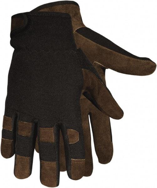 MCR Safety - Size L Synthetic Blend Work Gloves - Adjustable Closure Cuff, Brown/Black, Paired - Industrial Tool & Supply