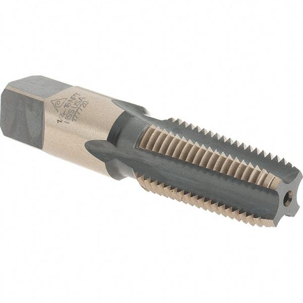 Made in USA - 1/4-18 NPT Thread, 4 Flute Standard Pipe Tap - 2-7/16" OAL, 1-1/16" Thread Length, 9/16" Shank Diam, Oxide/Gold Finish, High Speed Steel - Exact Industrial Supply
