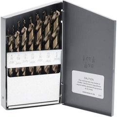 Made in USA - 1/16 to 1/2", 135° Point, Bright Finish, Cobalt Jobber Length Drill Bit Set - Industrial Tool & Supply
