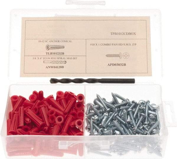 Value Collection - #10 to #12 Screw, 1/4" Diam, 1" Long, Plug Drywall & Hollow Wall Anchor - Plastic, Use with Concrete/Masonry, Drywall & Wallboard - Industrial Tool & Supply