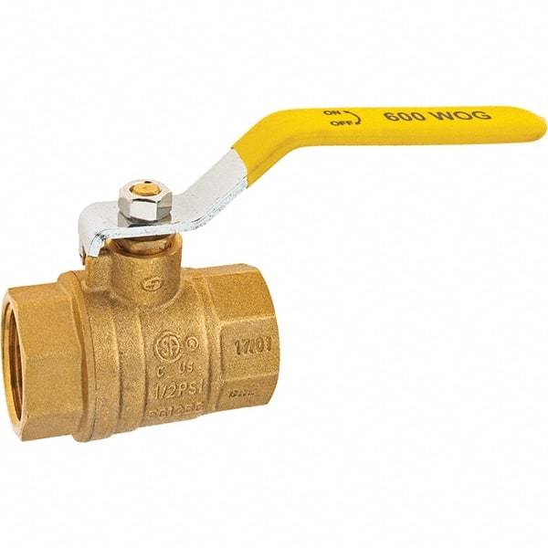 Value Collection - 1" Pipe, Brass Full Port Ball Valve - 2 Piece, NPT Ends, Lever Handle, 600 WOG, 150 WSP - Industrial Tool & Supply