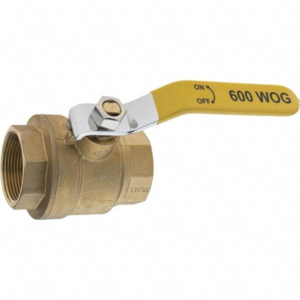 Value Collection - 1-1/2" Pipe, Brass Full Port Ball Valve - 2 Piece, NPT Ends, Lever Handle, 600 WOG, 150 WSP - Industrial Tool & Supply