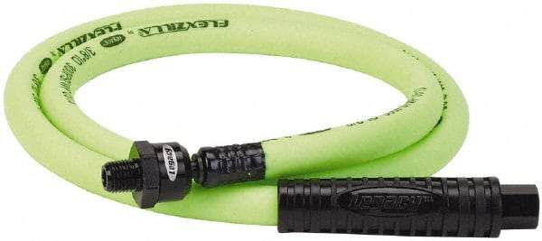 Legacy - 3/8" ID x 0.61" OD 4' Long Lead-In Whip Hose - FNPT x MNPT Ball Swivel Ends, 300 Working psi, 140°, 1/4" Fitting, Green - Industrial Tool & Supply