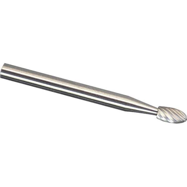 Made in USA - 1/4" Cut Diam, 1/4" Shank Diam, Oval Head Aluma Cut Burr - Carbide, 3/8" LOC, 2" OAL - Industrial Tool & Supply