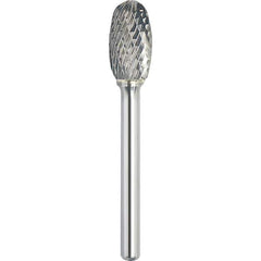 Made in USA - 3/8" Cut Diam, 1/4" Shank Diam, Oval Head Double Cut Burr - Carbide, 5/8" LOC, 2-3/8" OAL - Industrial Tool & Supply