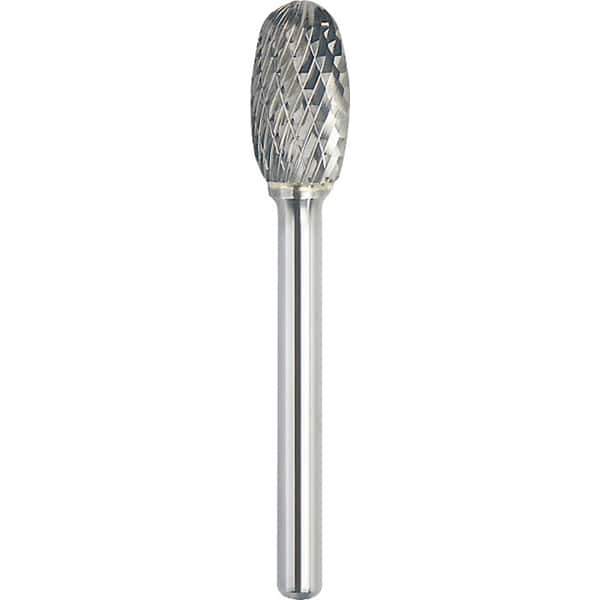 Made in USA - 19mm Cut Diam, 0.2362" Shank Diam, Oval Head Double Cut Burr - Carbide, 25mm LOC, 70mm OAL - Industrial Tool & Supply