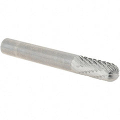Made in USA - 1/4" Cut Diam, 1/4" Shank Diam, Cylinder with Radius Head Double Cut Burr - Carbide, Radius End, 5/8" LOC, 2" OAL - Industrial Tool & Supply