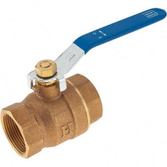 Value Collection - 1-1/4" Pipe, Bronze Full Port Ball Valve - 2 Piece, NPT Ends, Lever Handle, 600 WOG, 150 WSP - Industrial Tool & Supply