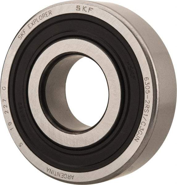 SKF - 25mm Bore Diam, 62mm OD, Double Seal Deep Groove Radial Ball Bearing - 17mm Wide, 1 Row, Round Bore, 11,600 Nm Static Capacity, 23,400 Nm Dynamic Capacity - Industrial Tool & Supply