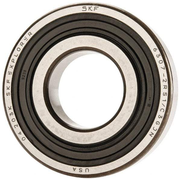 SKF - 35mm Bore Diam, 80mm OD, Double Seal Deep Groove Radial Ball Bearing - 21mm Wide, 1 Row, Round Bore, 19,000 Nm Static Capacity, 35,100 Nm Dynamic Capacity - Industrial Tool & Supply